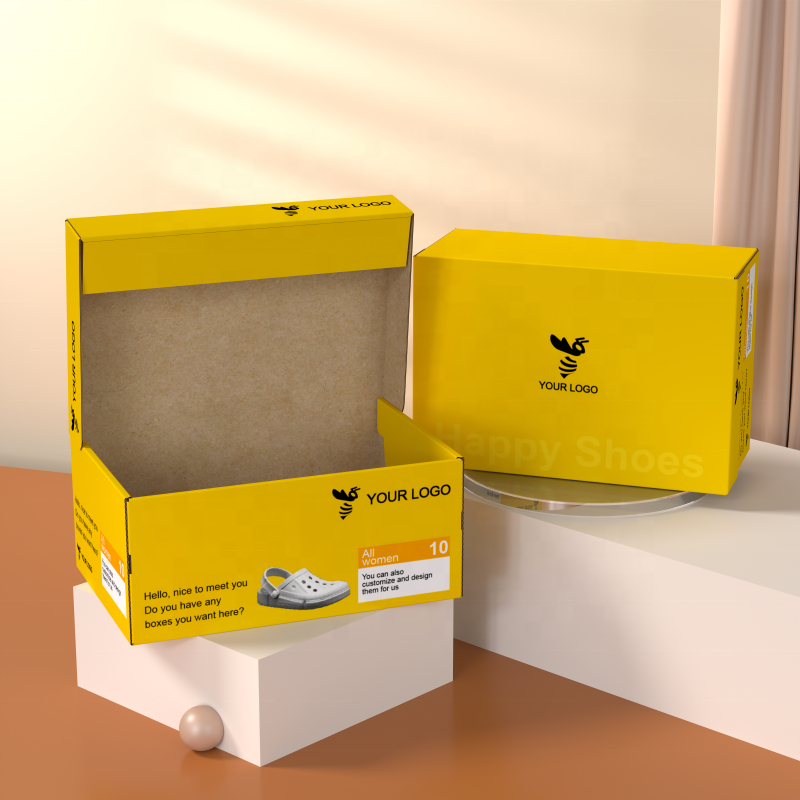 Brand printed yellow folding shoes box slipper sneakers shoes box with custom logo corrugated paper slippers shoe boxes