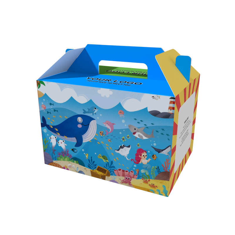 Custom Logo Printed Happy Meal Treat Box Kids Party Favor Gift Box Toy Packaging Kids Paper Gable Box