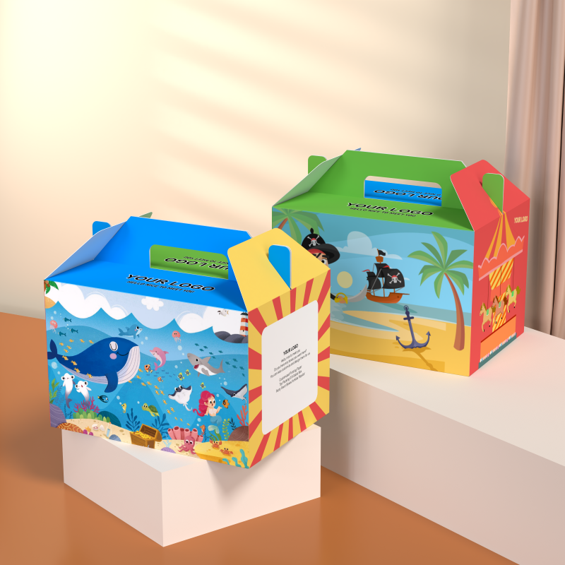 Custom Logo Printed Happy Meal Treat Box Kids Party Favor Gift Box Toy Packaging Kids Paper Gable Box