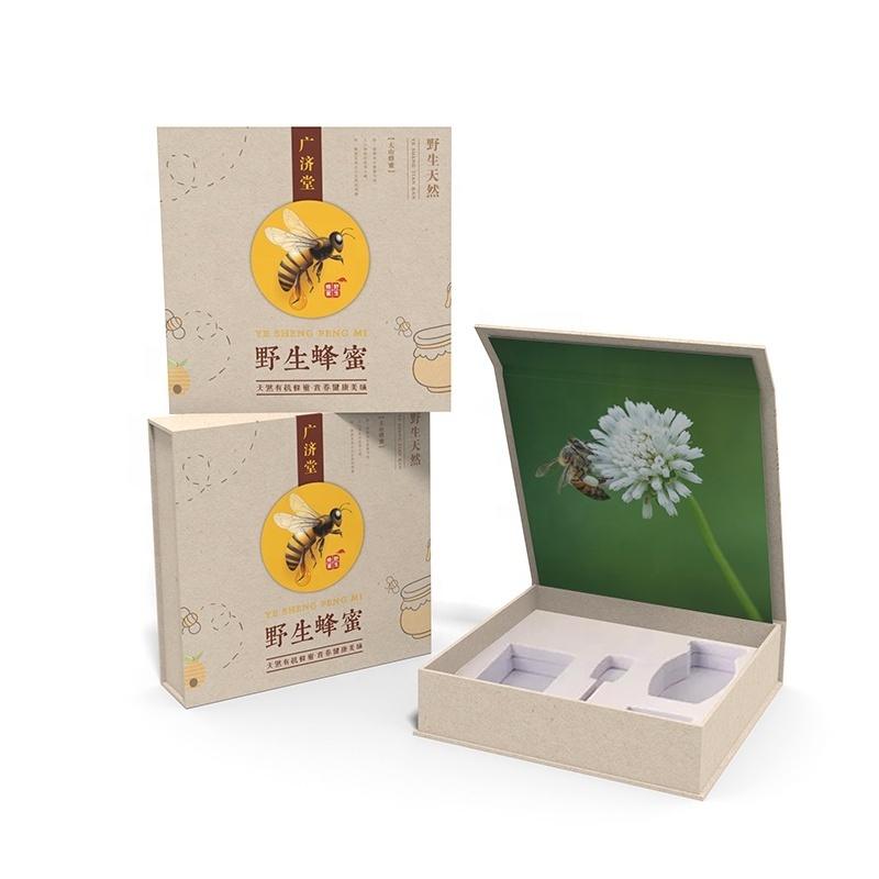 Luxury cardboard high quality Honey Jar Bottle Packaging Box Yellow Magnetic Honey Box