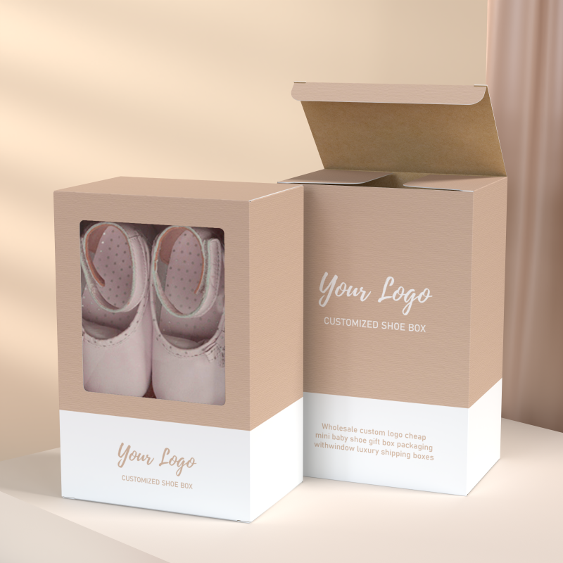 Wholesale Custom Logo  Luxury Mini Baby Shoes Box Gift Pink Socks Packaging  Boxes With Window