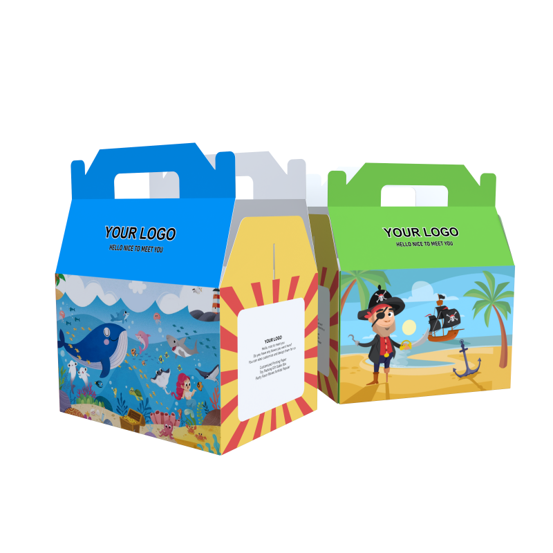 Custom Logo Printed Happy Meal Treat Box Kids Party Favor Gift Box Toy Packaging Kids Paper Gable Box