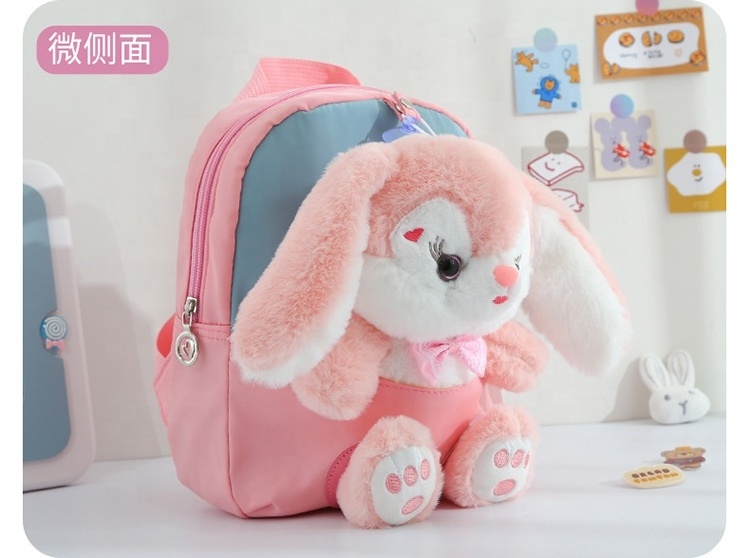 Cartoon School hot selling Animals Rabbit Kindergarten Kids Girl Preschool SchoolBag Plush Cute Bow Children Baby Bag Backpacks