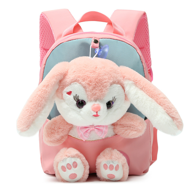 Cartoon School hot selling Animals Rabbit Kindergarten Kids Girl Preschool SchoolBag Plush Cute Bow Children Baby Bag Backpacks