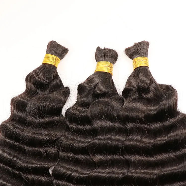 Hot Selling Indian Raw Bulk Hair 20 Inch Deep Wave Bulk Braiding Human Hair