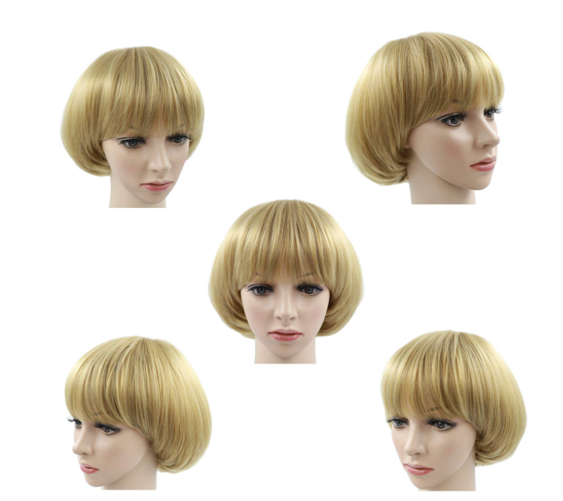 Golden Mushroom Wig Short Bob Wig With Bangs Blonde Bowl Cut Wig