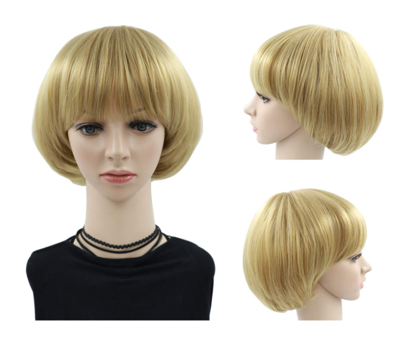 Golden Mushroom Wig Short Bob Wig With Bangs Blonde Bowl Cut Wig