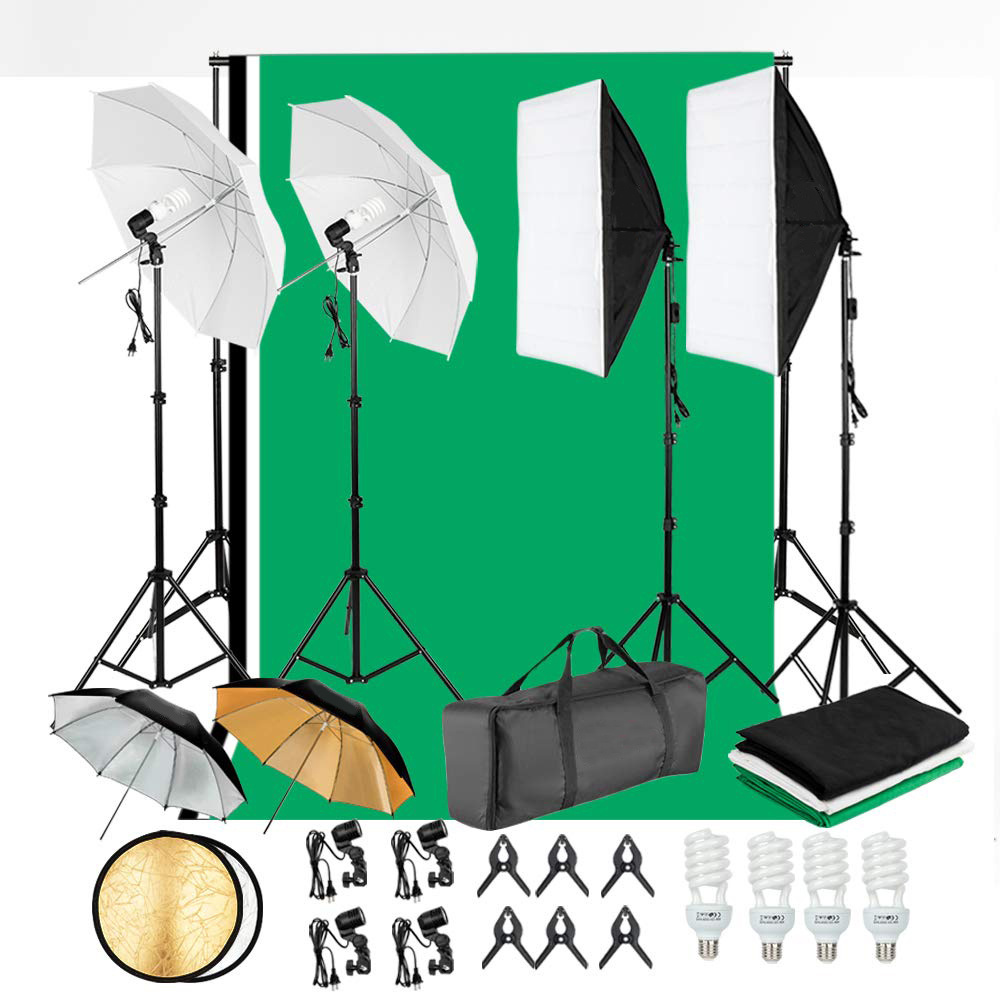 Wholesale Photography Video Studio Lighting Set Umbrella 50*70cm Softbox Set 5 In 1 Reflector and 2*3m Background Stand System