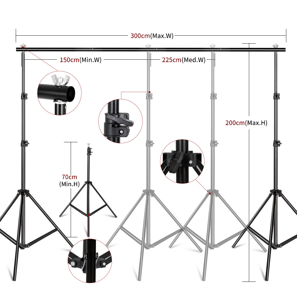 Wholesale Photography Video Studio Lighting Set Umbrella 50*70cm Softbox Set 5 In 1 Reflector and 2*3m Background Stand System