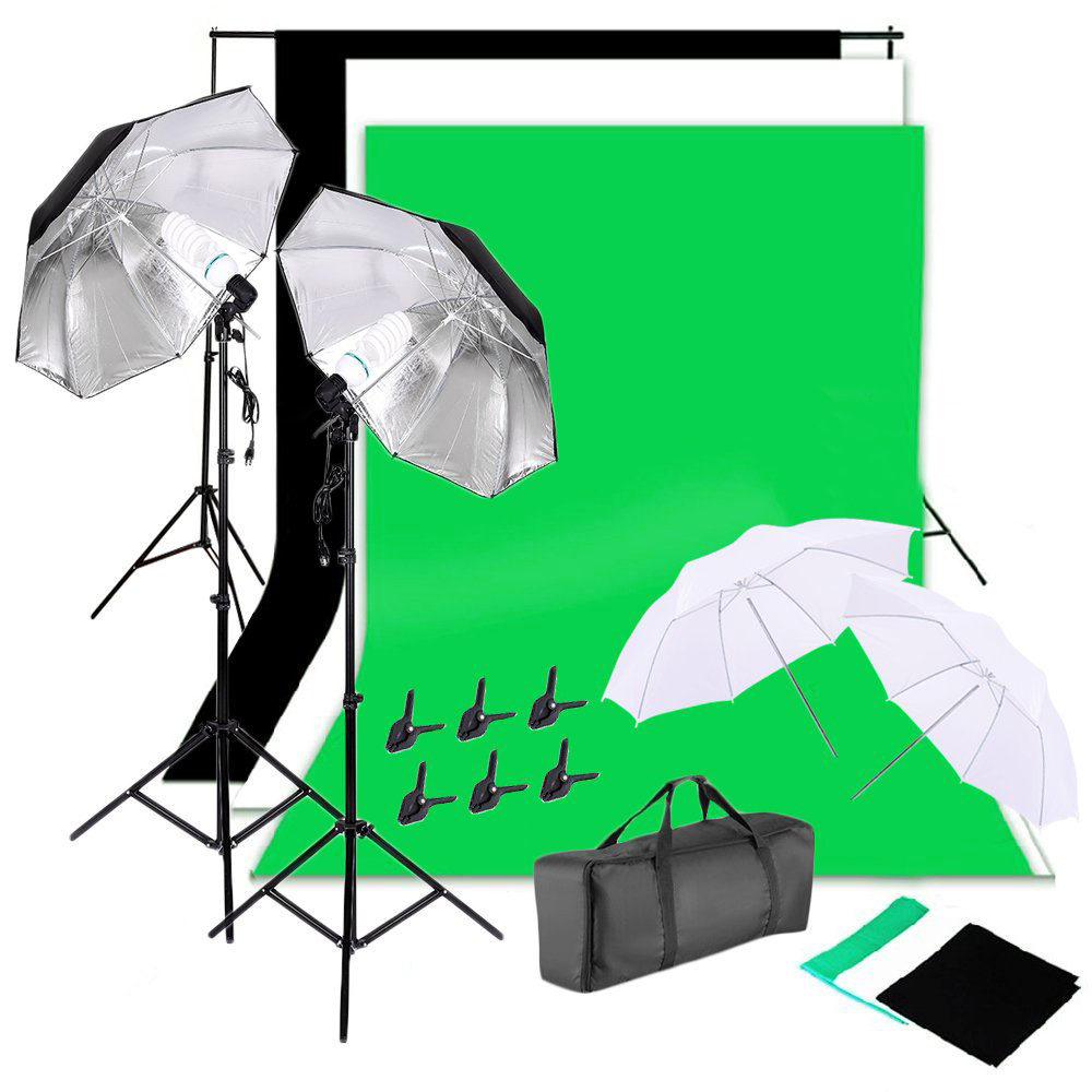 Photography Studio Lighting Set 2*3m Background Stand and Backdrops White Photo Umbrella for Studio