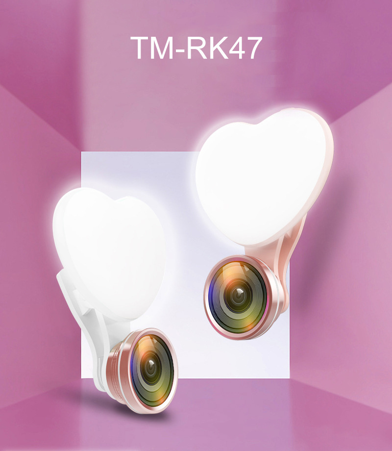 TM RK47 Heart Shape Selfie Ring Light with Macro Lens Mobile Cell Phone Video USB Battery Powered Fill Light