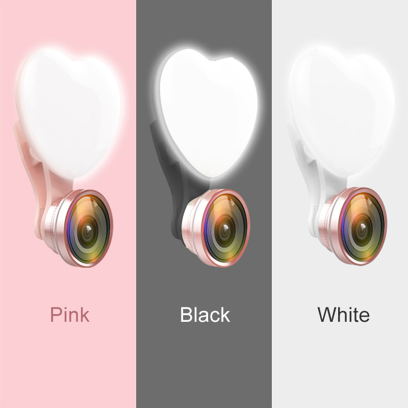 TM RK47 Heart Shape Selfie Ring Light with Macro Lens Mobile Cell Phone Video USB Battery Powered Fill Light