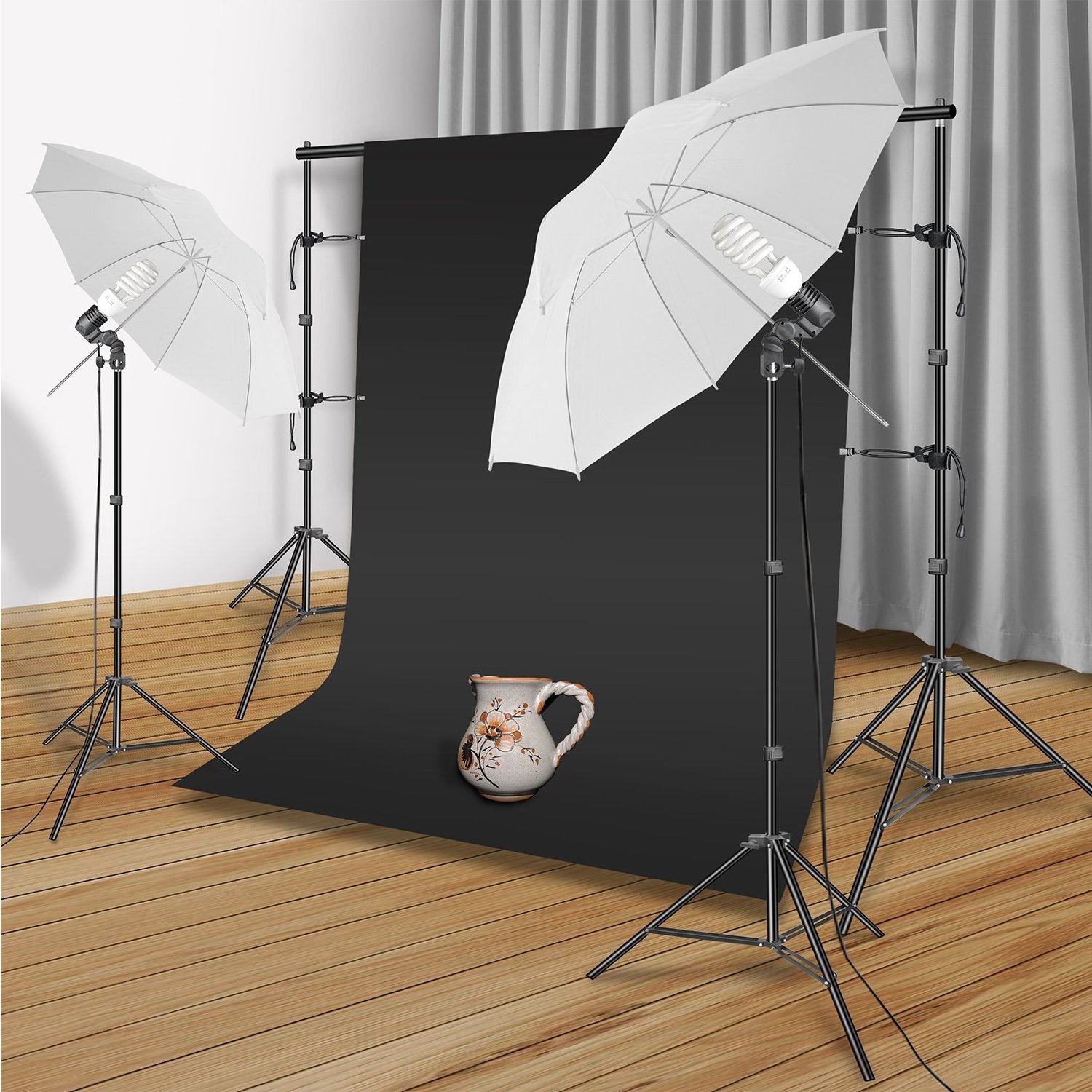 Photography Studio Lighting Set 2*3m Background Stand and Backdrops White Photo Umbrella for Studio