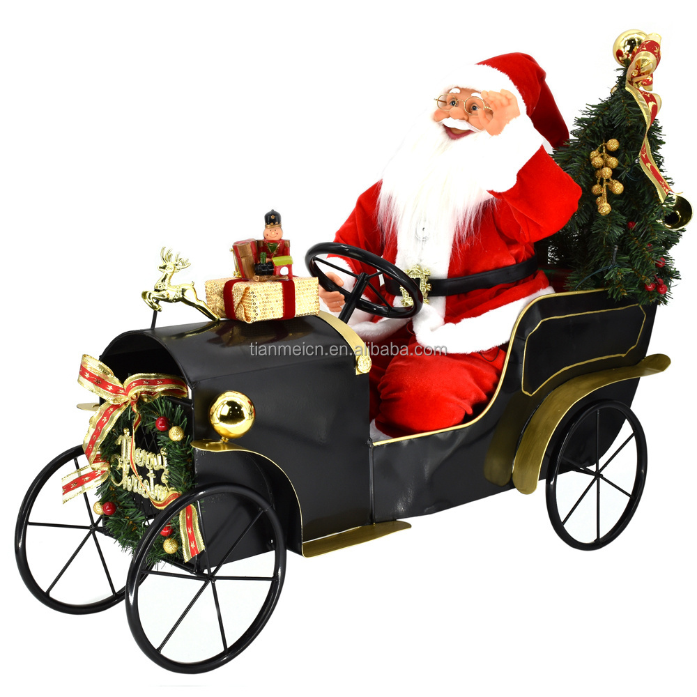 60cm sitting sleigh Santa Claus with Lighting Ornament Christmas Decoration Traditional Holiday Figurine Collection decorative