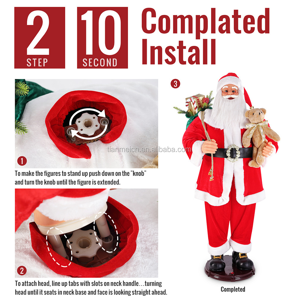 150cm Life Size Animated Navidad Rock Singing and Dancing Santa Claus Figurine Holiday Collapsible Decoration Collection Sensor