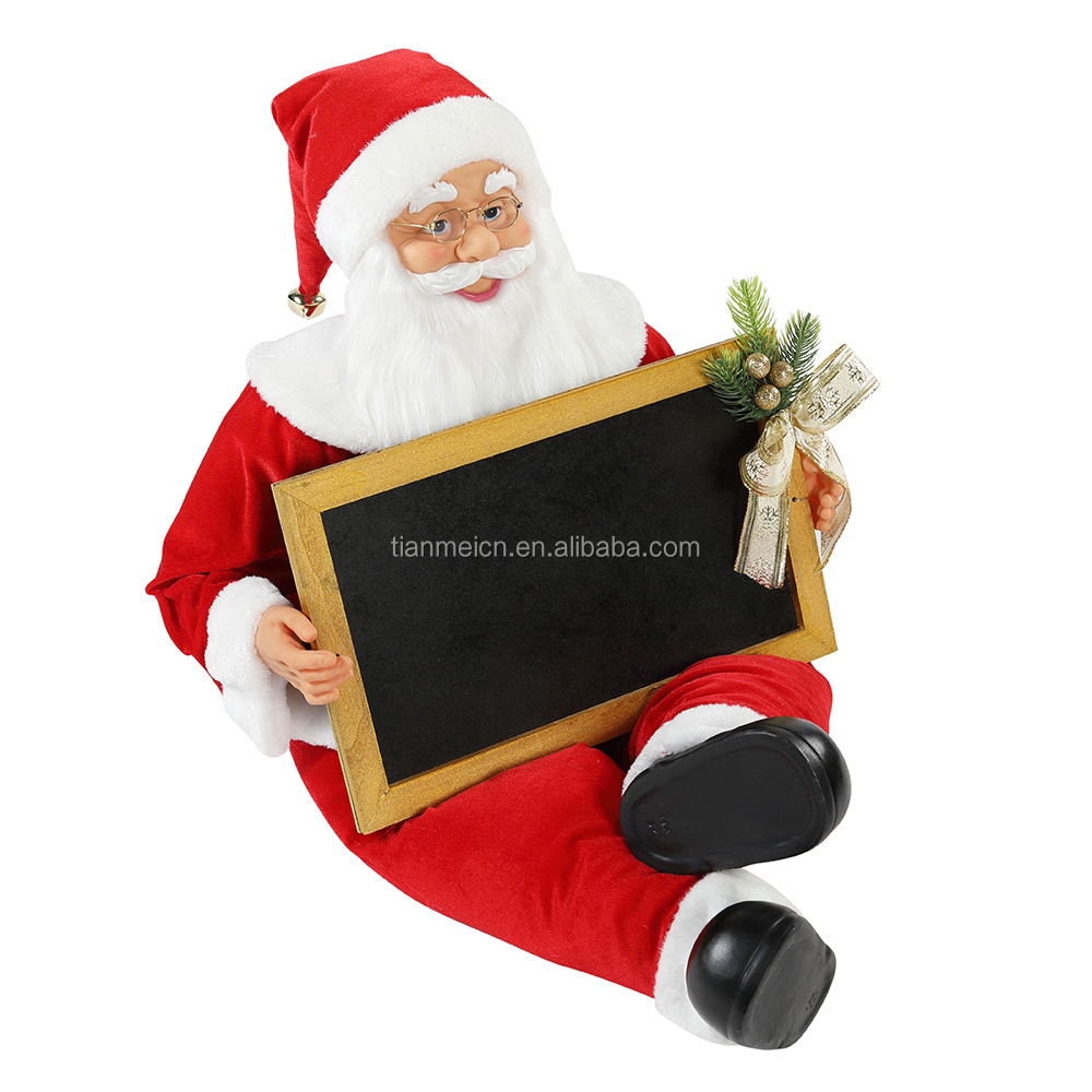 60/80cm Christmas Sitting Santa Claus with Blackboad Holiday Musical Ornament Decoration Figurine Collection Traditional Xmas