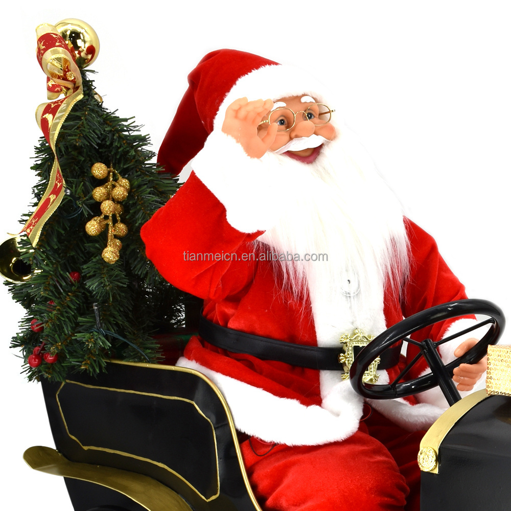 60cm sitting sleigh Santa Claus with Lighting Ornament Christmas Decoration Traditional Holiday Figurine Collection decorative