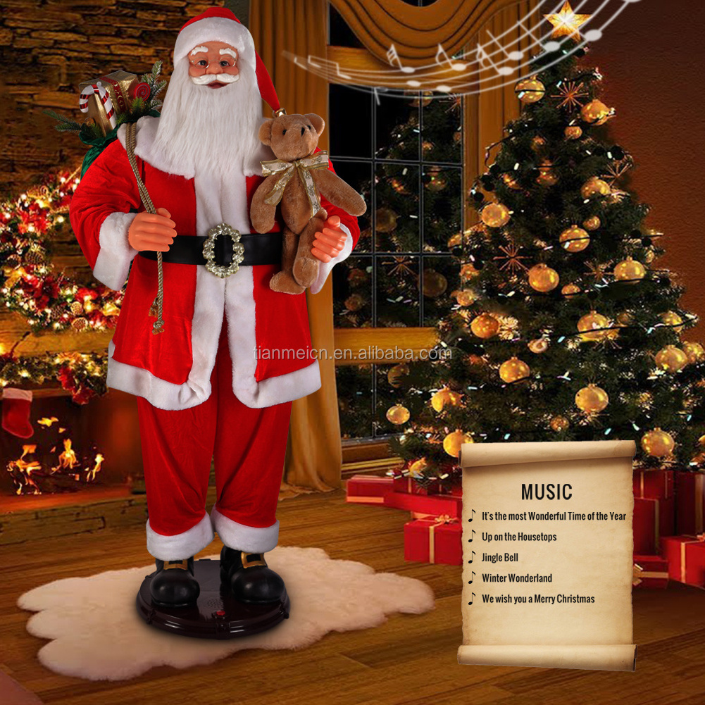 150cm Life Size Animated Navidad Rock Singing and Dancing Santa Claus Figurine Holiday Collapsible Decoration Collection Sensor