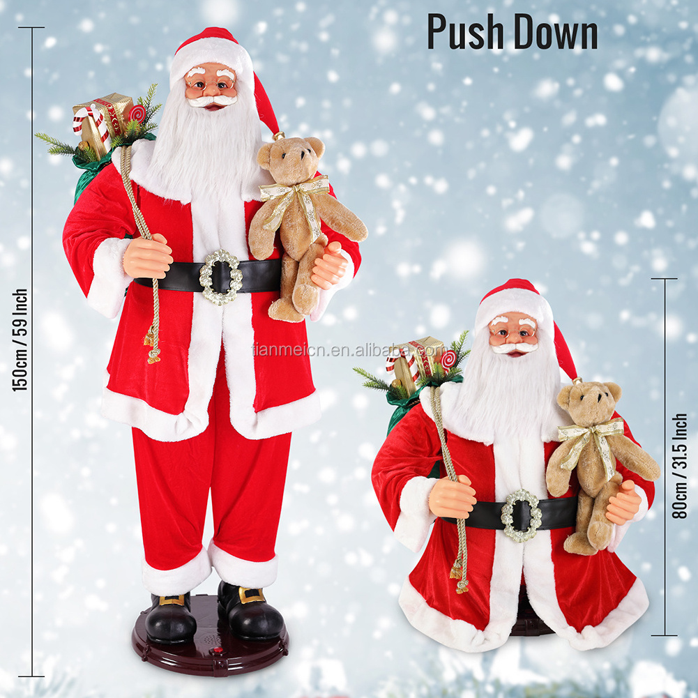 150cm Life Size Animated Navidad Rock Singing and Dancing Santa Claus Figurine Holiday Collapsible Decoration Collection Sensor