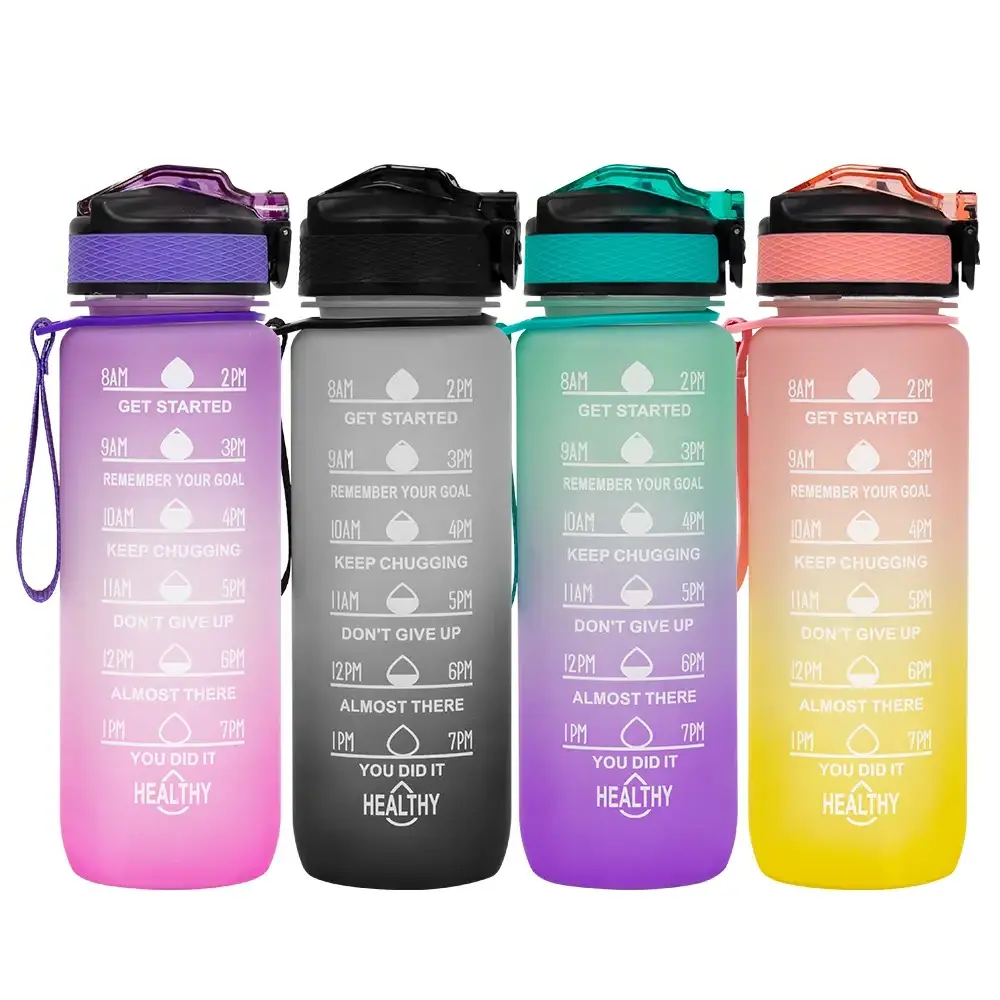 Tianqi 28OZ 800ML Fitness Leakproof shaker  With Times To Drink And Straw Motivational Plastic Gym Sport Bottle Water