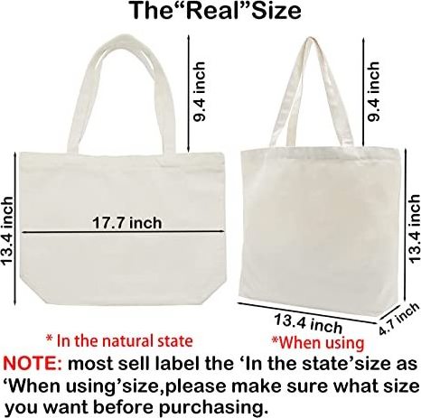 Canvas Work Beach Lunch Shopping Travel Grocery Durable Washable Shoulder Zipper Handbags Large Reusable Tote Bag