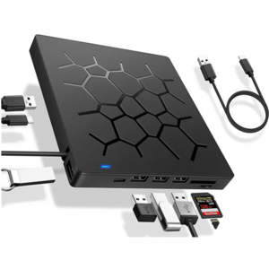 Multifunctional External DVD Drive Slim Portable USB 3.0 Type-C Hub DVD-ROM Burner CD Duplicator with 2USB Ports SD TF Card Slot