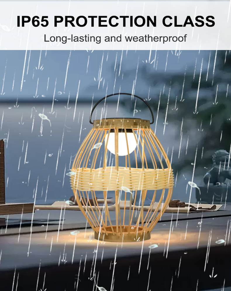 Newish solar hanging lights handmade small size Ip65 outdoor portable bamboo lantern