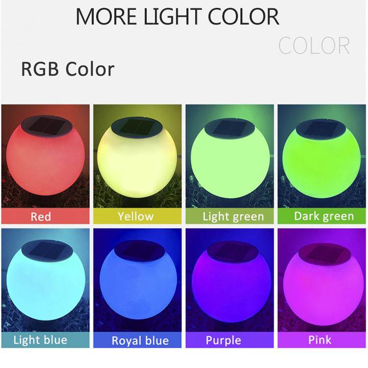 Remote control 8 color rgb changing waterproof round pathway lawn yard pillar gate fence led outdoor garden solar ball light