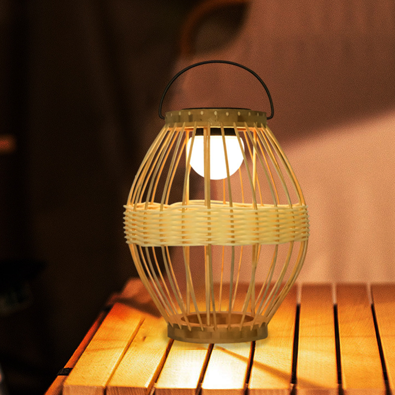 Newish solar hanging lights handmade small size Ip65 outdoor portable bamboo lantern