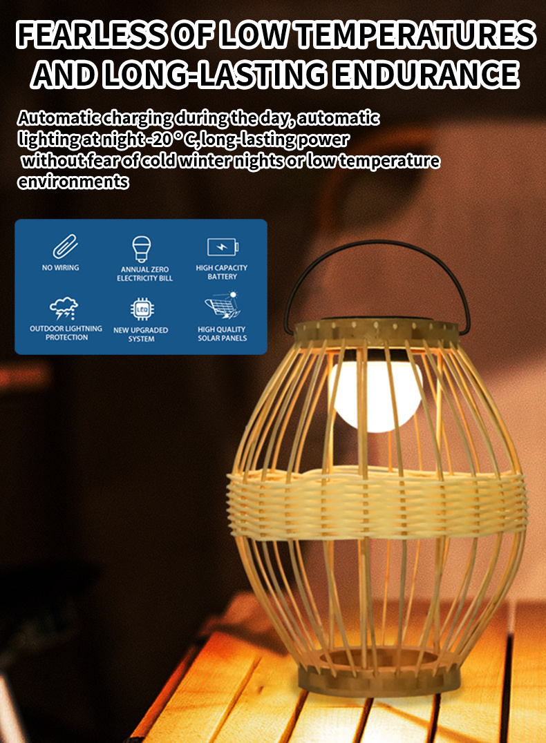 Newish solar hanging lights handmade small size Ip65 outdoor portable bamboo lantern