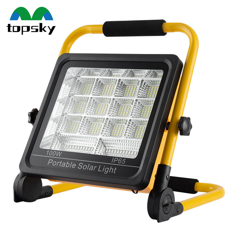 Solar Flood Light Portable Stand Red Blue Flashes Emergency Solar Panel All In One  Rechargeable 50 Watts 100W Led Flood Light