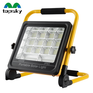 Solar Flood Light Portable Stand Red Blue Flashes Emergency Solar Panel All In One  Rechargeable 50 Watts 100W Led Flood Light