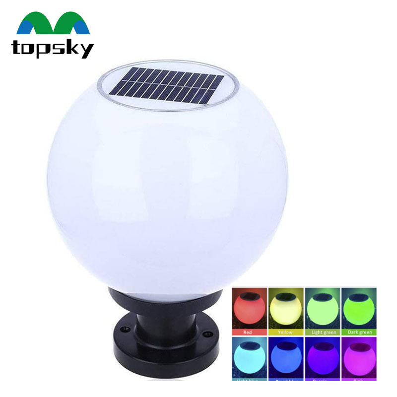 Remote control 8 color rgb changing waterproof round pathway lawn yard pillar gate fence led outdoor garden solar ball light