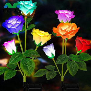 New style 3 heads rose flower shaped light solar powered outdoor landscape garden lawn LED decoration spike lamp for walkway