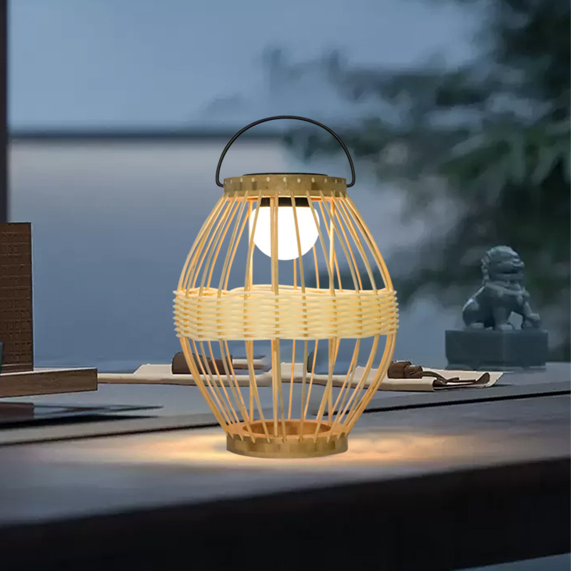 Newish solar hanging lights handmade small size Ip65 outdoor portable bamboo lantern