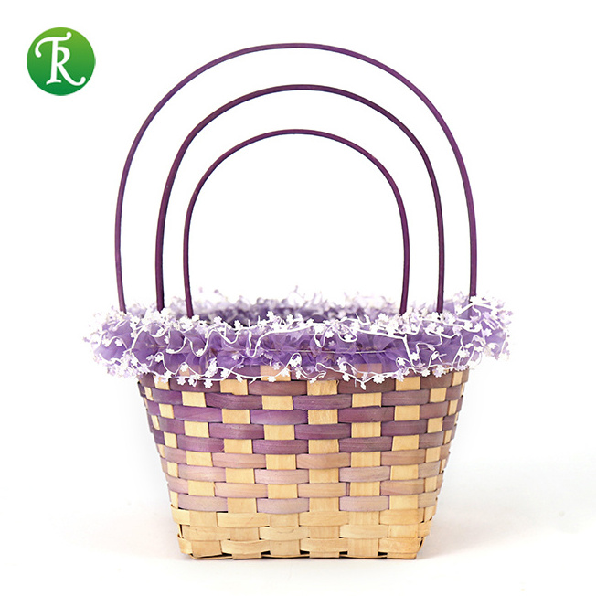 Factory Direct Customized Bamboo Woven Picnic Storage Baskets lace Party multicolour Easter Rattan Bamboo Basket Wholesale