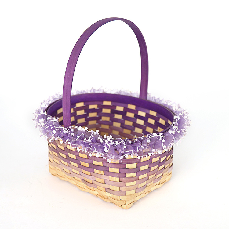 Factory Direct Customized Bamboo Woven Picnic Storage Baskets lace Party multicolour Easter Rattan Bamboo Basket Wholesale