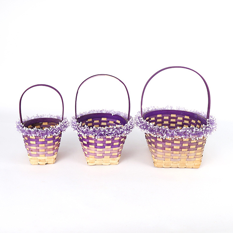 Factory Direct Customized Bamboo Woven Picnic Storage Baskets lace Party multicolour Easter Rattan Bamboo Basket Wholesale