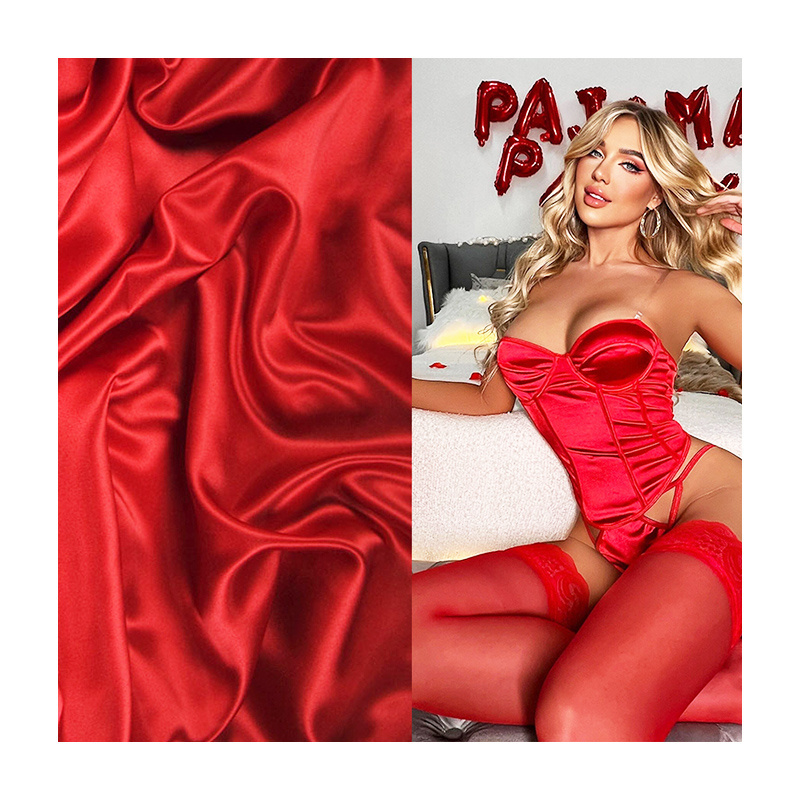 wholesale poly satin-fabrics sexy lingerie Shining duchess polyester stretch satin silk fabric for bustier corset top