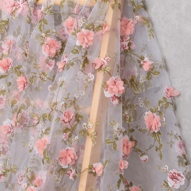 Custom embroidery tissue organza fabric for making dress silk printed lace edged organza fabric