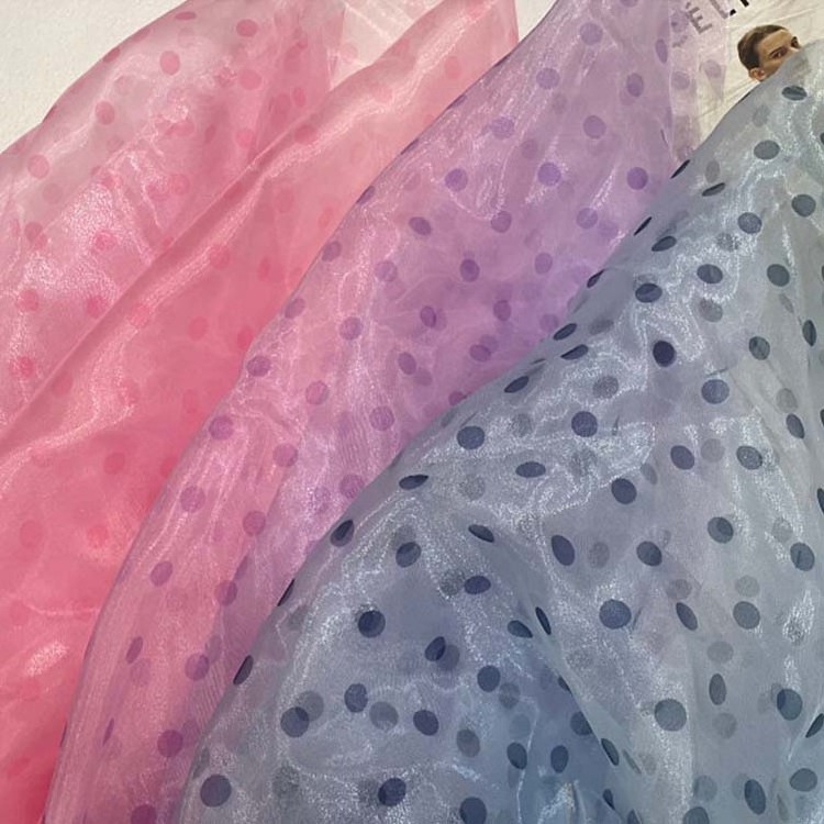 Custom embroidery tissue organza fabric for making dress silk printed lace edged organza fabric