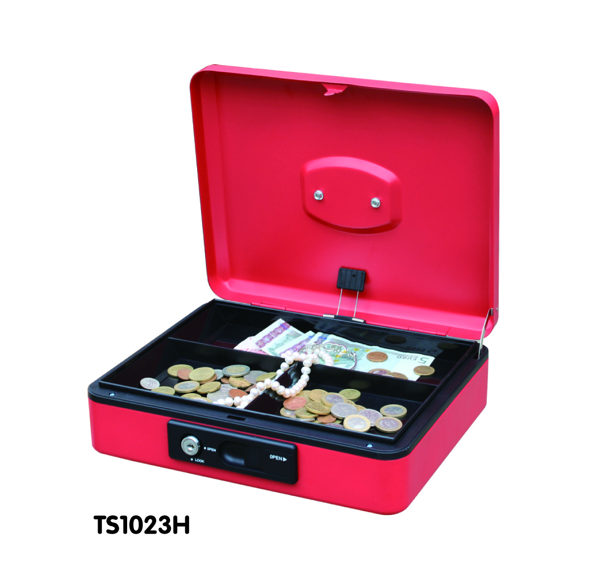 Best quality Portable METAL round handle cash saver box with spring lock