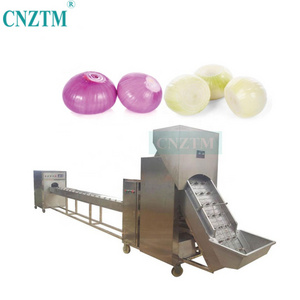 Automatic Commercial Large High Capacity Electric Industry Air Red White Skin Peeler Root Cutting Slicer Onion Peeling Machine