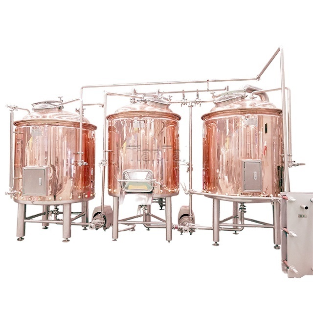 200L 2HL Red copper electric combined 3 vessel 200 liter brew kettle hotel brewery equipment