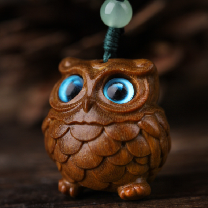 Wooden owl pendant cartoon cute baby tiger mobile phone bag pendant key chain car hanging accessories