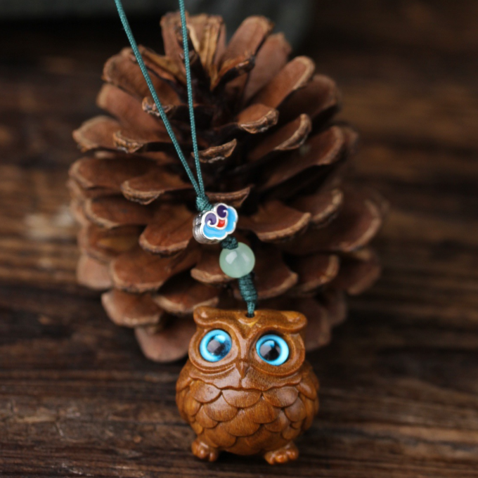 Wooden owl pendant cartoon cute baby tiger mobile phone bag pendant key chain car hanging accessories