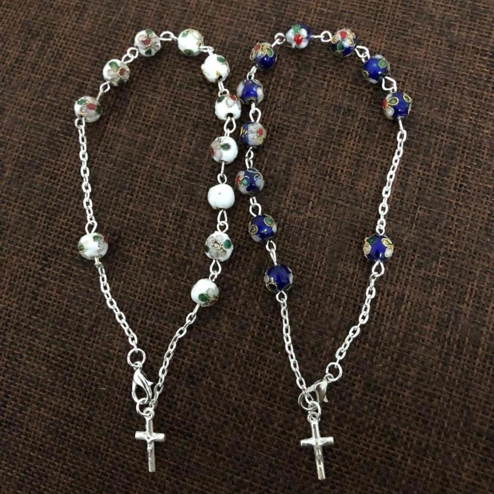 8mm Catholic one decade chain wrap rosary cloisonne bead bracelet