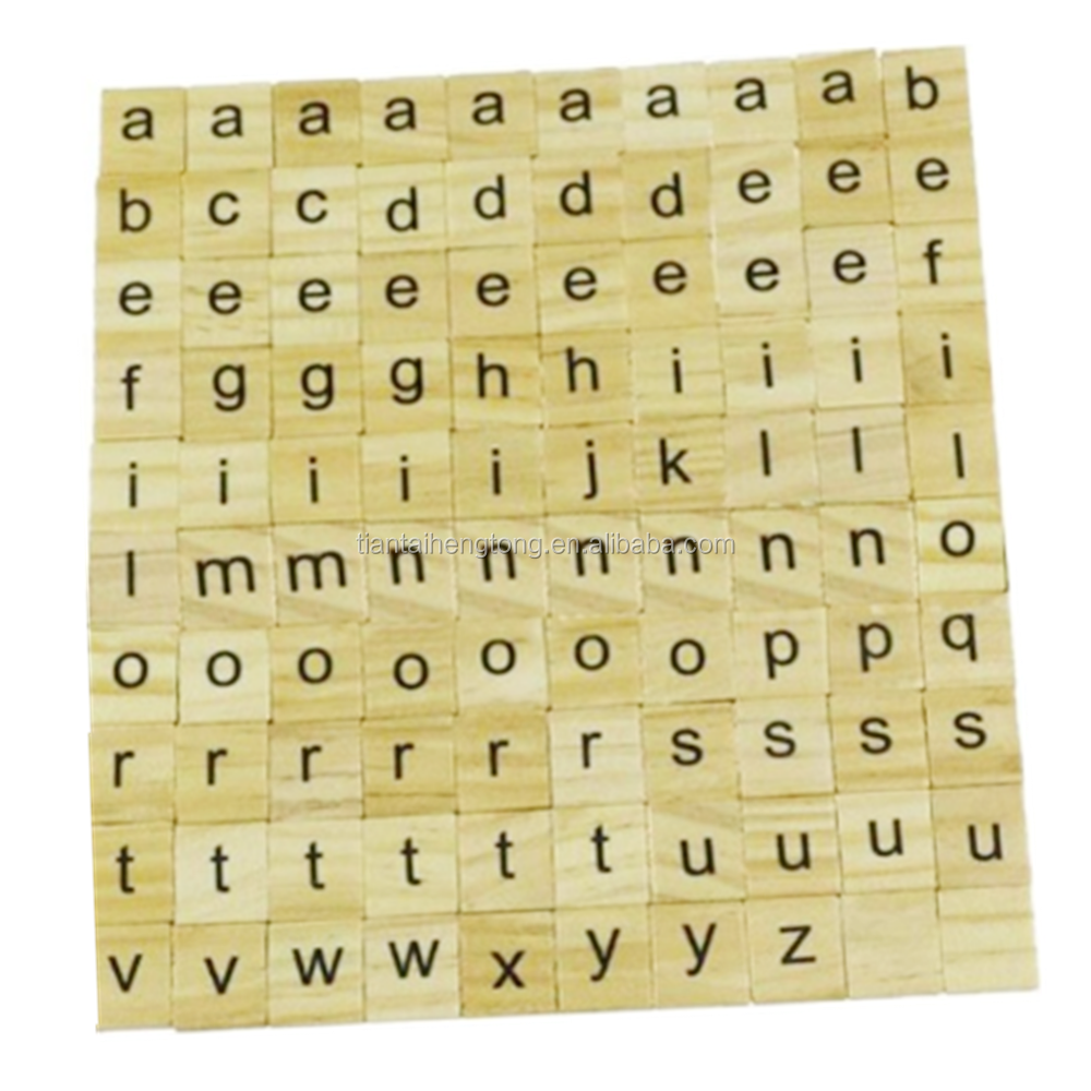 hot sell natural pinewood alphabet wood puzzle  wooden tiles upper case or lower case letter word game