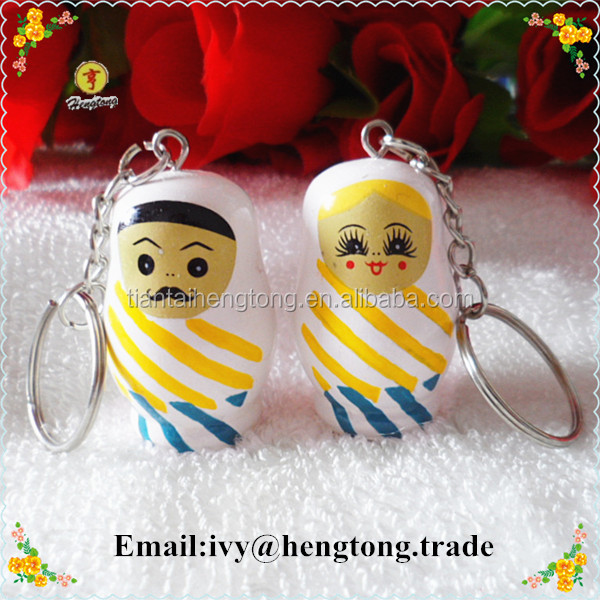 Corful custom wooden matrioska doll keychain, Russian nesting dolls keyring, wholesale wooden keychain