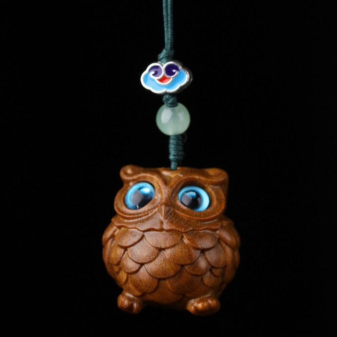 Wooden owl pendant cartoon cute baby tiger mobile phone bag pendant key chain car hanging accessories